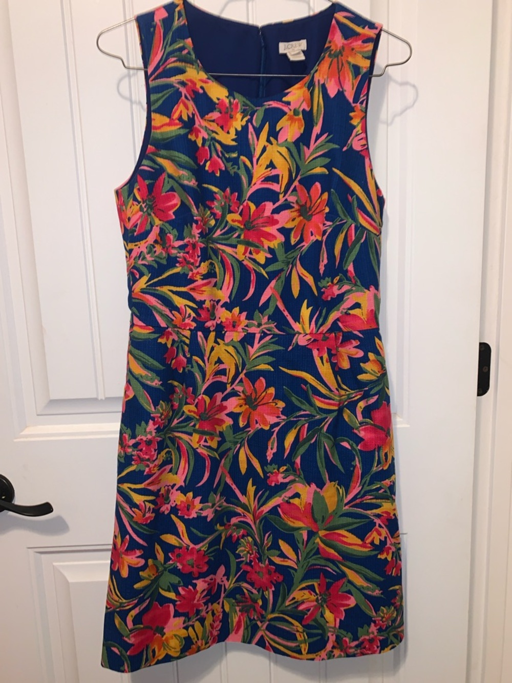 J. Crew Navy Floral Sleeveless Mini Dress with Pink & Yellow Blooms